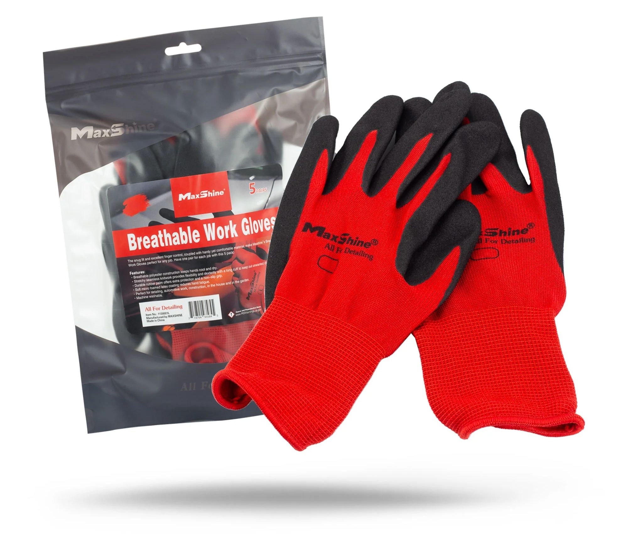 Maxshine Breathable Work Gloves Arbetshandskar 5-pack - L